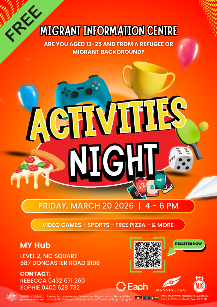 Play, Connect, Belong! Activities Night Flyer